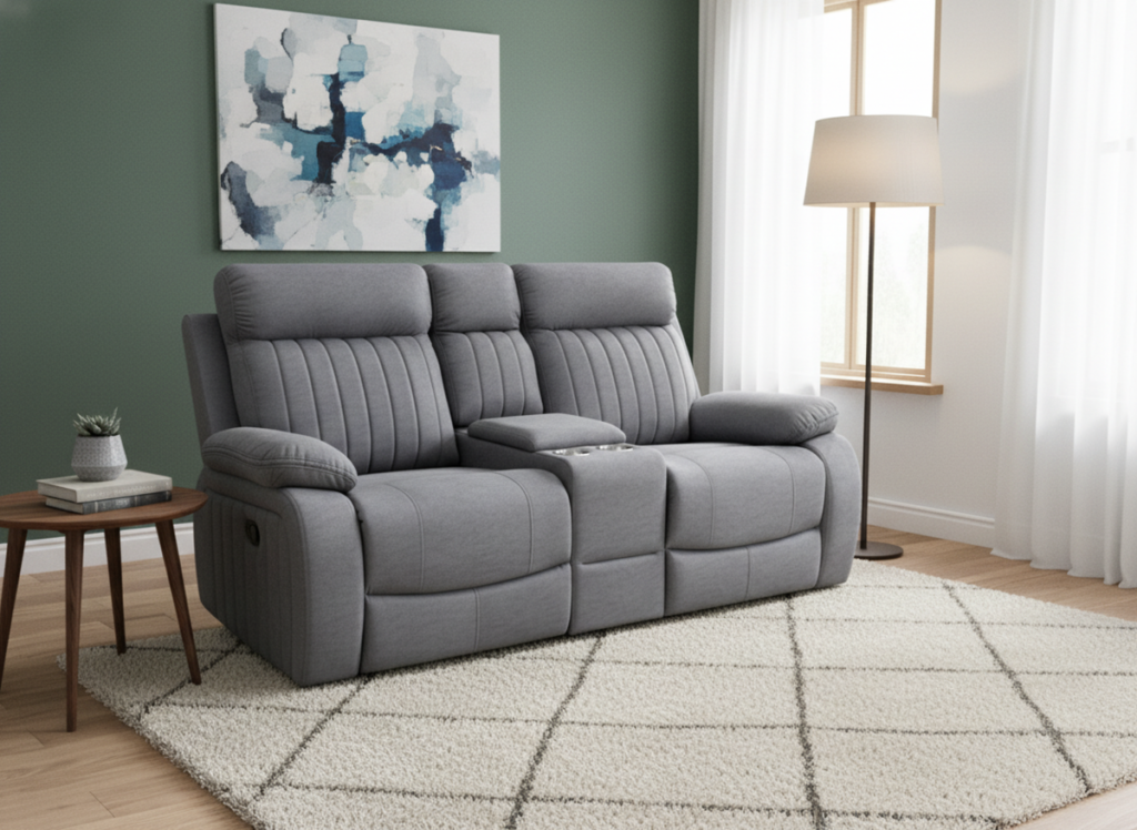 Infinity Furniture Elyse Recliner Sofa in Grey Fabric