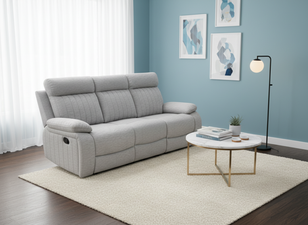 Infinity Furniture Elyse Recliner Sofa in Stone Fabric