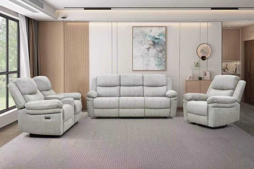 Thea Power Recliner Beige with soft textured fabric | infinity furniture