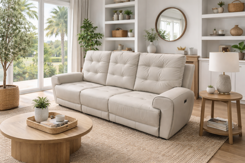 Infinity Furniture Nola Power Recliner Sofa in Taupe