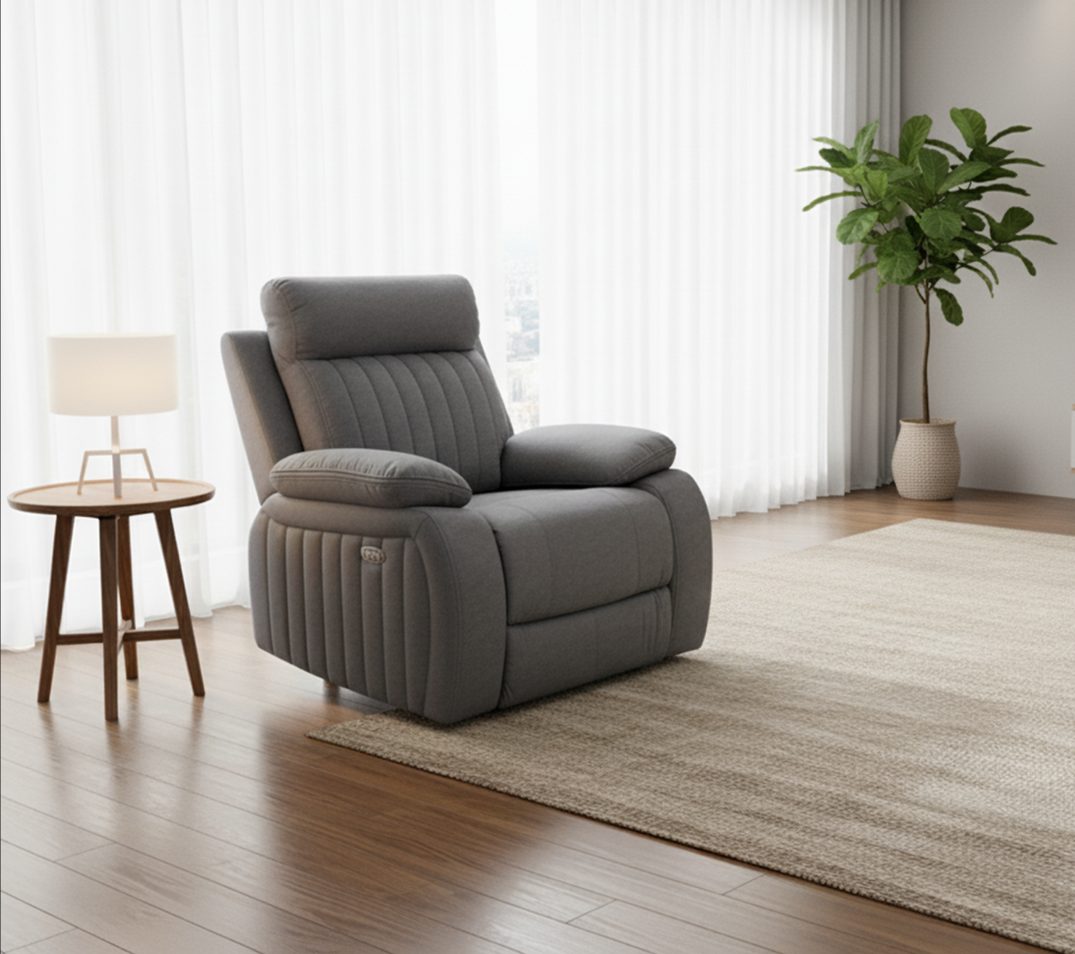 Infinity Furniture Elyse Recliner Sofa in Grey Fabric