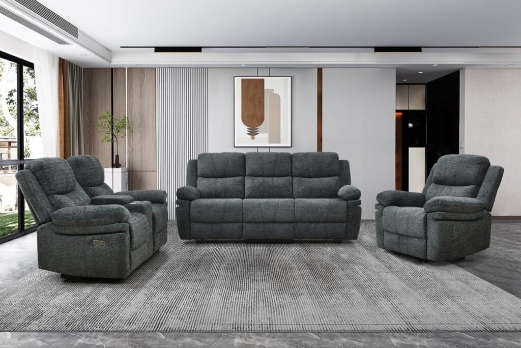 Infinity Furniture Thea Power Recliner Loveseat in Charcoal