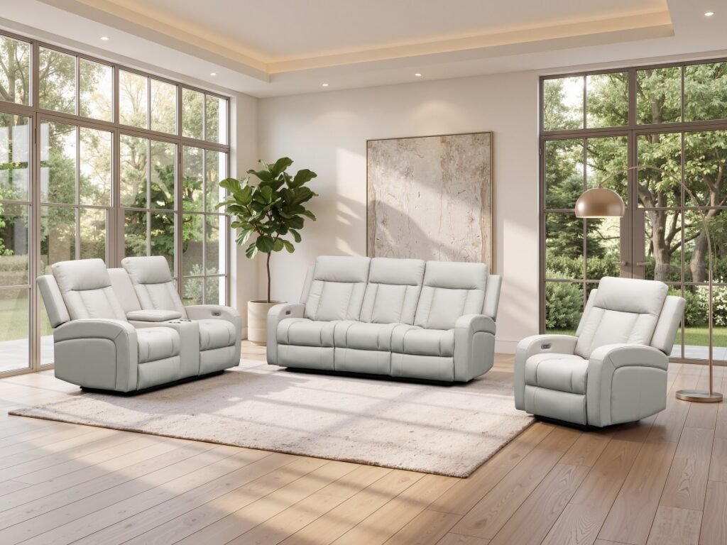 Infinity Furniture Prestige Power Recliner Loveseat in Beige Leather