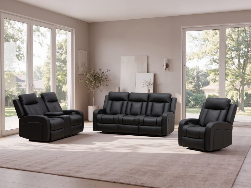 Infinity Furniture Prestige Power Recliner Sofa in Black Leather