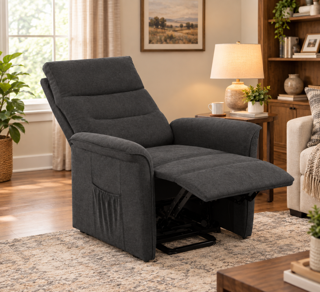 Recliner Lift Chair in Black and Dark Grey | infinity furniture