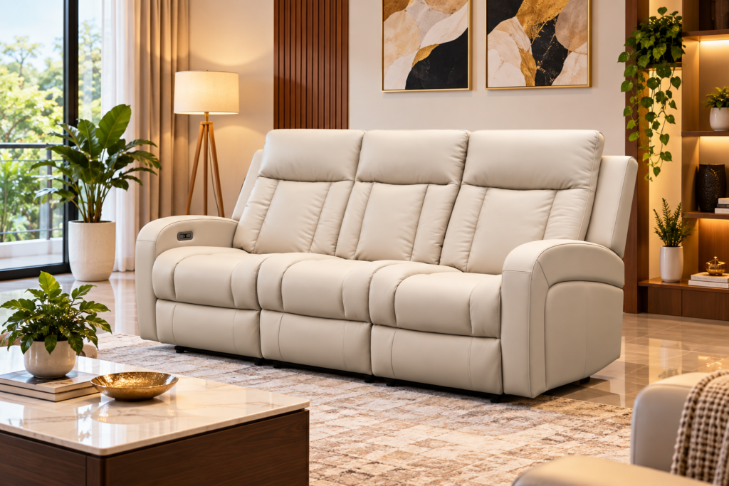 Infinity Furniture Luxe Leather Power Recliner Sofa in Beige
