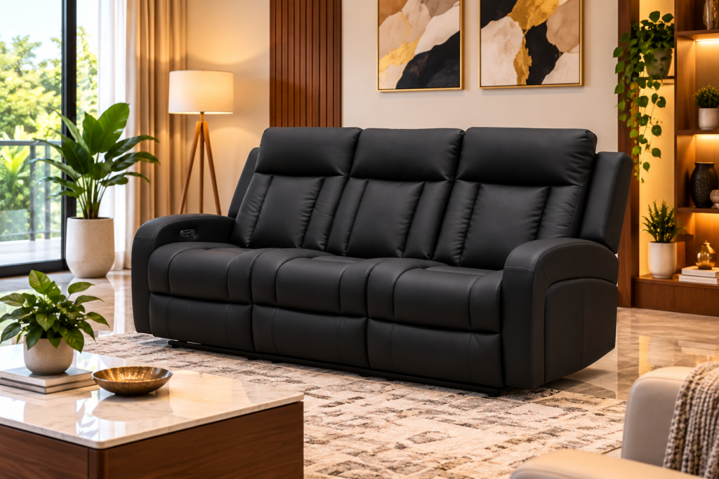 Infinity Furniture Prestige Power Recliner Sofa in Black Leather
