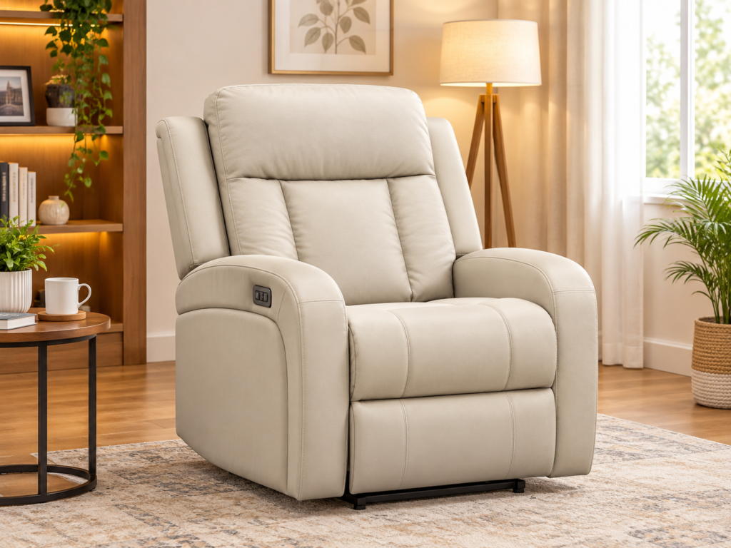 Infinity Furniture Prestige Power Recliner Chair in Beige Leather