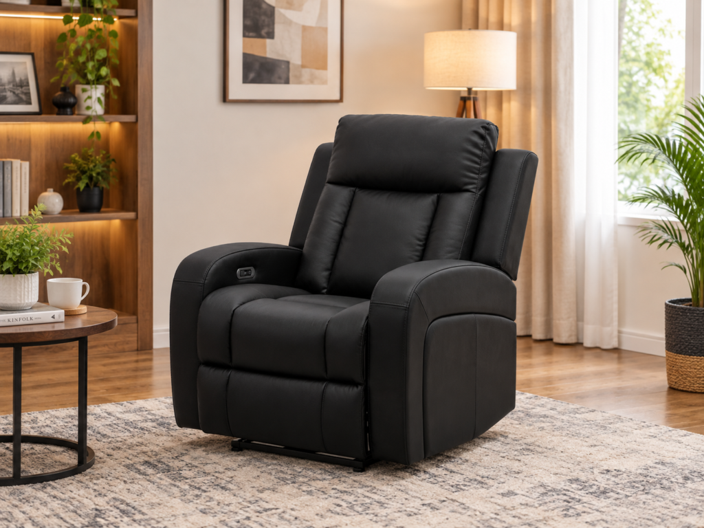 Infinity Furniture Prestige Power Recliner Chair in Black Leather