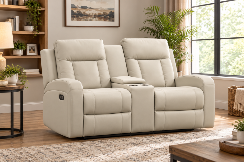 Infinity Furniture Prestige Power Recliner Loveseat in Beige Leather