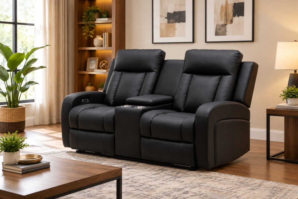 Infinity Furniture Prestige Power Recliner Loveseat in Black Leather