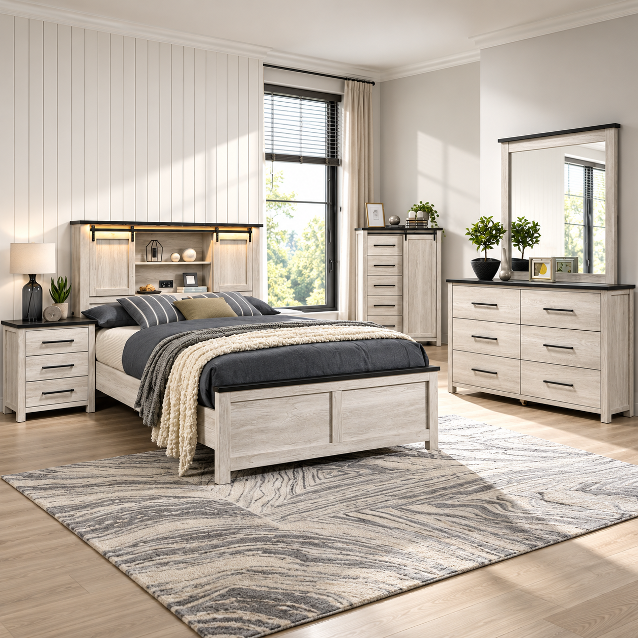 Heritage White Wash Grey Bedroom Set